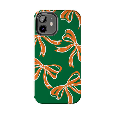 Trendy Bow Phone Case, Bed Party Bow Iphone case, Bow Phone Case, - Miami Hurricanes, 305, Miami, Orange and Green