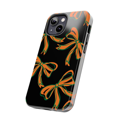 Trendy Bow Phone Case, Bed Party Bow Iphone case, Bow Phone Case, - Miami Hurricanes, 305, Miami, Orange and Green