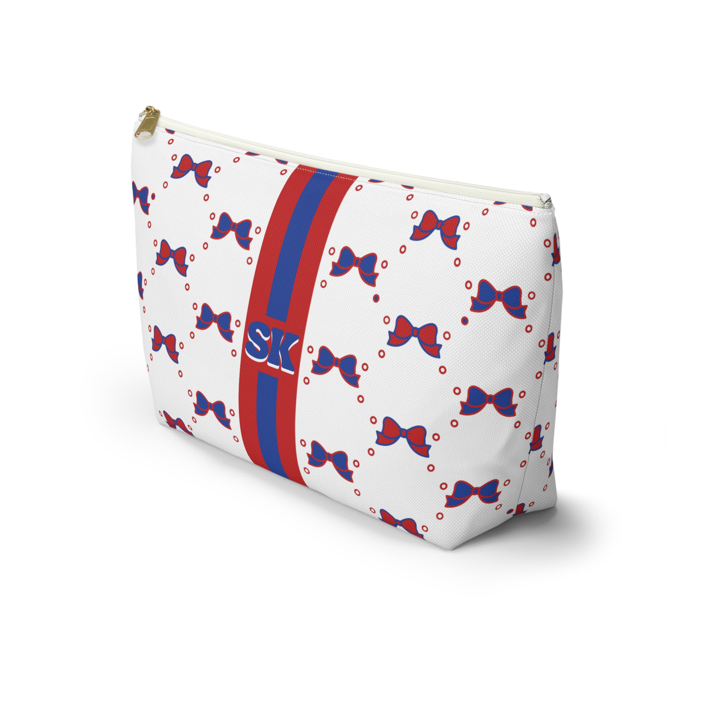 Custom Initial Personalized Bow Makeup Bag - Custom Initial, Makeup Bag, American U, Red and Blue, Personalized