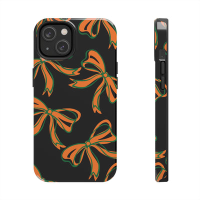 Trendy Bow Phone Case, Bed Party Bow Iphone case, Bow Phone Case, - Miami Hurricanes, 305, Miami, Orange and Green