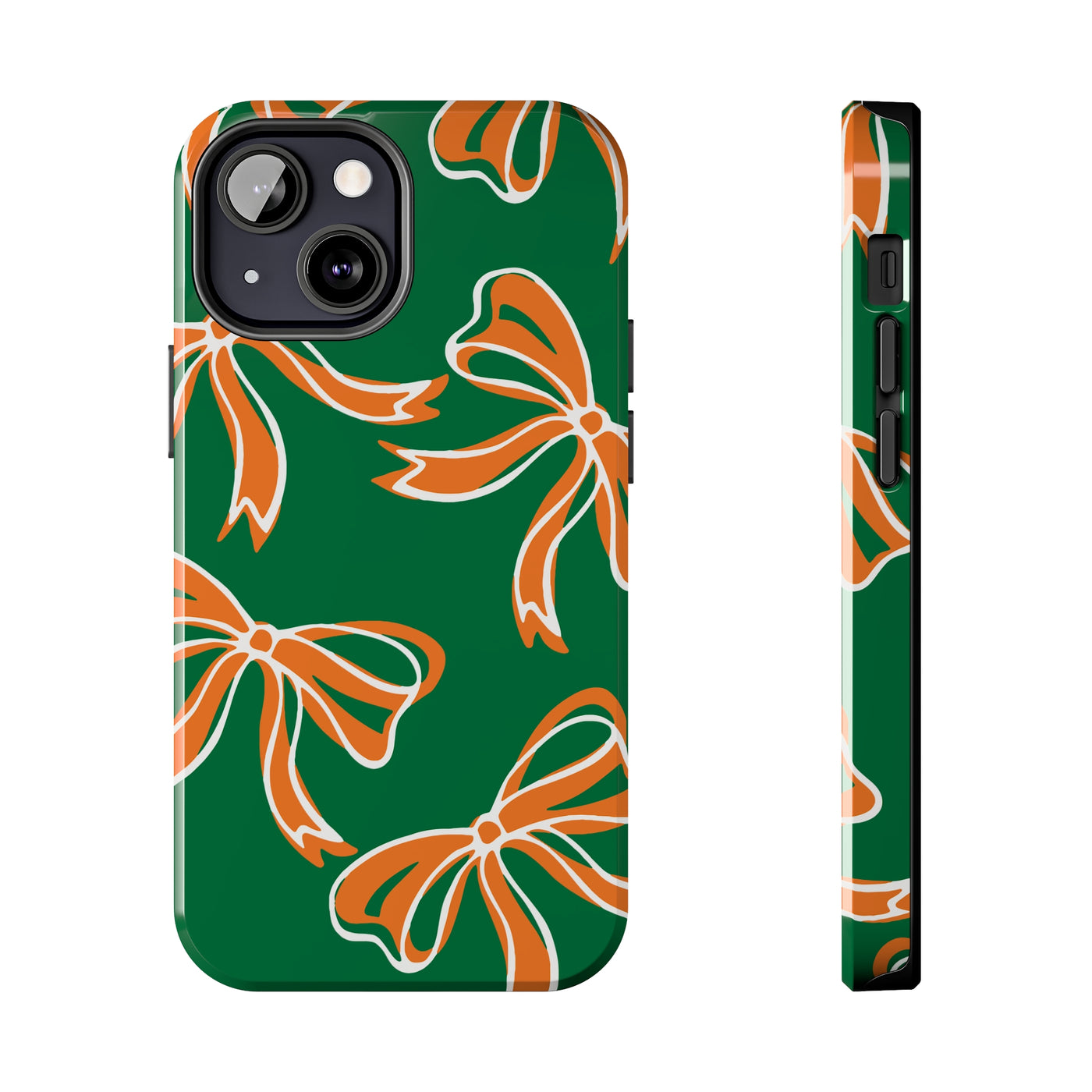 Trendy Bow Phone Case, Bed Party Bow Iphone case, Bow Phone Case, - Miami Hurricanes, 305, Miami, Orange and Green