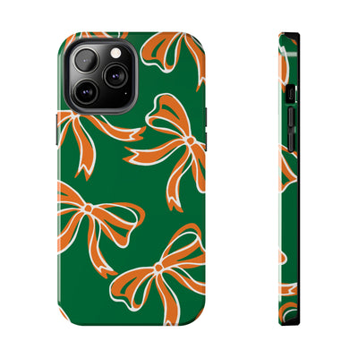 Trendy Bow Phone Case, Bed Party Bow Iphone case, Bow Phone Case, - Miami Hurricanes, 305, Miami, Orange and Green