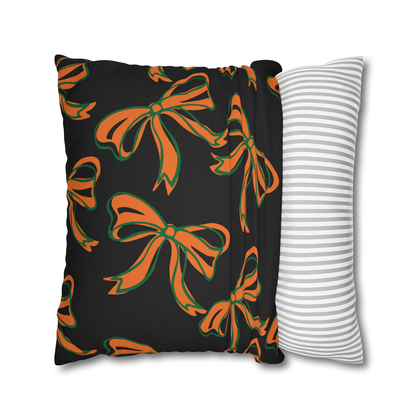 Trendy Bow College Pillow Cover - Dorm Pillow, Graduation Gift,Bed Party Gift,Acceptance Gift,College Gift, Miami Hurricanes, orange & green
