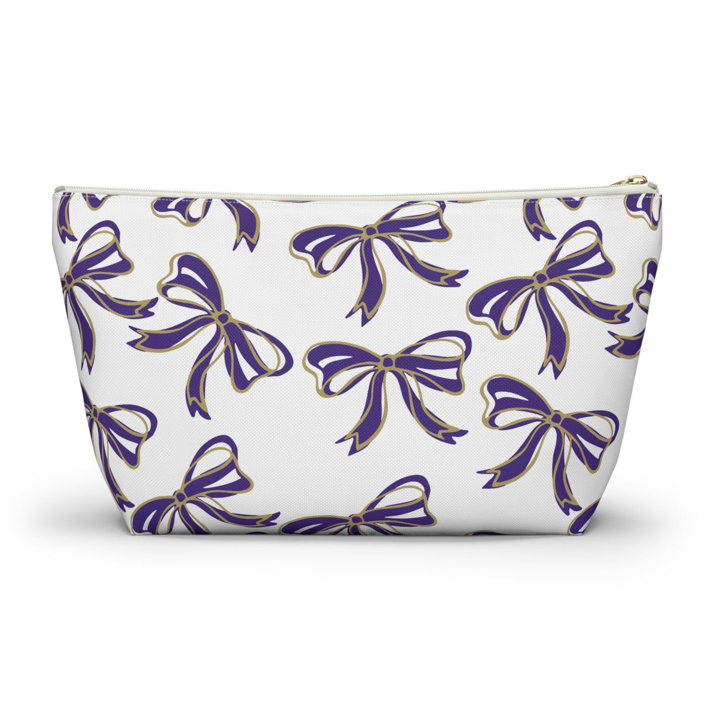 Trendy Bow Makeup Bag - Graduation Gift, Bed Party Gift, Acceptance Gift, College Gift, Purple and Gold, JMU Dukes, James Madison
