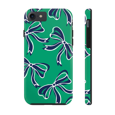 Trendy Bow Phone Case, Bed Party Bow Iphone case, Bow Phone Case, - Notre Dame, green and blue