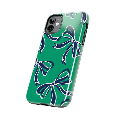 Trendy Bow Phone Case, Bed Party Bow Iphone case, Bow Phone Case, - Notre Dame, green and blue