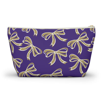 Trendy Bow Makeup Bag - Graduation Gift, Bed Party Gift, Acceptance Gift, College Gift, Purple and Gold, JMU Dukes, James Madison