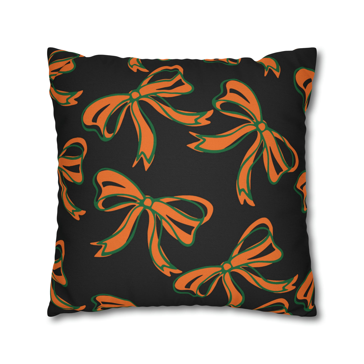 Trendy Bow College Pillow Cover - Dorm Pillow, Graduation Gift,Bed Party Gift,Acceptance Gift,College Gift, Miami Hurricanes, orange & green