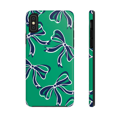 Trendy Bow Phone Case, Bed Party Bow Iphone case, Bow Phone Case, - Notre Dame, green and blue