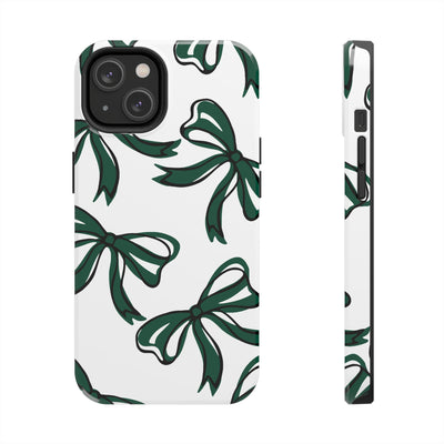 Trendy Bow Phone Case, Bed Party Bow Iphone case, Bow Phone Case, - Michigan State, Spartans, BING, green and white