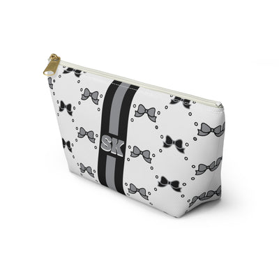 Custom Initial Personalized Bow Makeup Bag - Custom Initial, Makeup Bag, Black and White, Black and Grey, Personalized, Bow Aesthetic