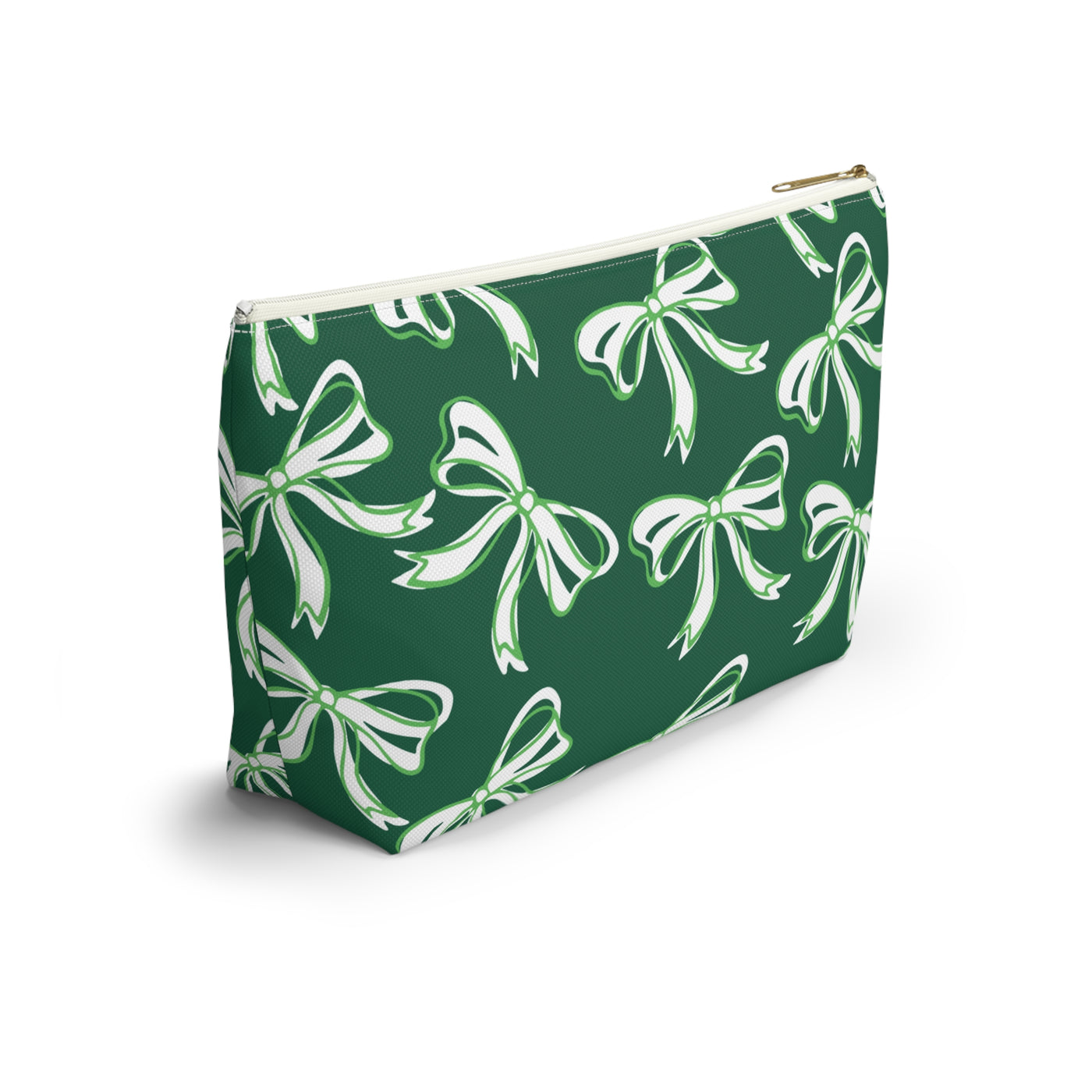 Trendy Bow Makeup Bag - Graduation Gift, Bed Party Gift, Acceptance Gift, College Gift, Binghamton Bearcats, BING, green and white