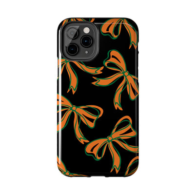 Trendy Bow Phone Case, Bed Party Bow Iphone case, Bow Phone Case, - Miami Hurricanes, 305, Miami, Orange and Green