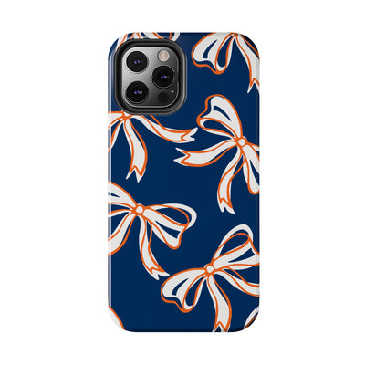 Trendy Bow Phone Case, Bed Party Bow Iphone case, Bow Phone Case, Bow Gifts - Syracuse, Auburn, Illinois, Bucknell, UVA, Navy & Orange