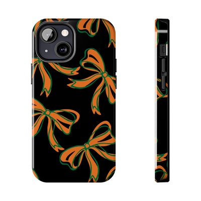 Trendy Bow Phone Case, Bed Party Bow Iphone case, Bow Phone Case, - Miami Hurricanes, 305, Miami, Orange and Green