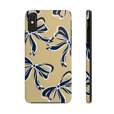 Trendy Bow Phone Case, Bed Party Bow Iphone case, Bow Phone Case, College Case, Bow Gifts, Navy and Gold, GW University, Bow Aesthetic