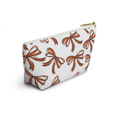 Trendy Bow Makeup Bag - Graduation Gift, Bed Party Gift, Acceptance Gift, College Gift, Texas, Burnt Orange and White