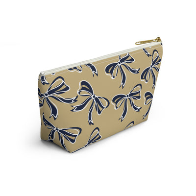 Trendy Bow Makeup Bag - Graduation Gift, Bed Party Gift, Acceptance Gift, College Gift, Navy and Gold, GW University, Bow Aesthetic