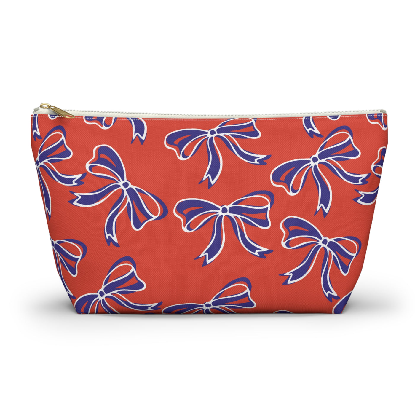 Trendy Bow Makeup Bag - Graduation Gift, Bed Party Gift, Acceptance Gift, College Gift, Clemson, Purple & Orange, Bows,