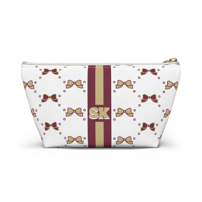 Custom Initial Personalized Bow Makeup Bag - Custom Initial, Makeup Bag, FSU, Garnet & Gold, Boston College, Personalized, Bow Aesthetic