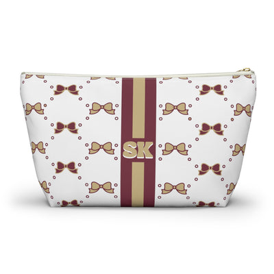 Custom Initial Personalized Bow Makeup Bag - Custom Initial, Makeup Bag, FSU, Garnet & Gold, Boston College, Personalized, Bow Aesthetic