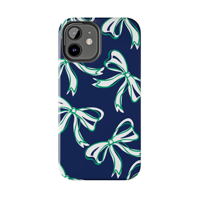 Trendy Bow Phone Case, Bed Party Bow Iphone case, Bow Phone Case, - Notre Dame, green and blue