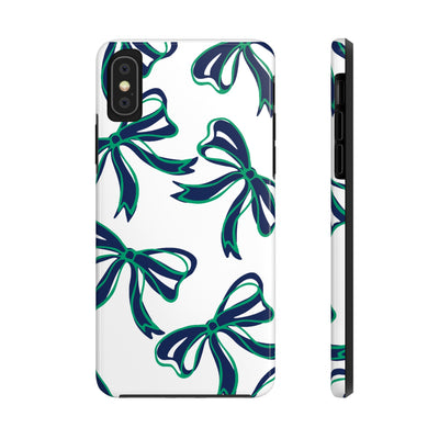 Trendy Bow Phone Case, Bed Party Bow Iphone case, Bow Phone Case, - Notre Dame, green and blue