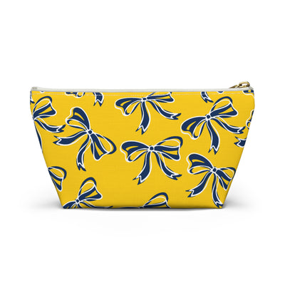 Trendy Bow Makeup Bag - Graduation Gift, Bed Party Gift, Acceptance Gift, College Gift, Michigan Wolverines, Navy & Maize,