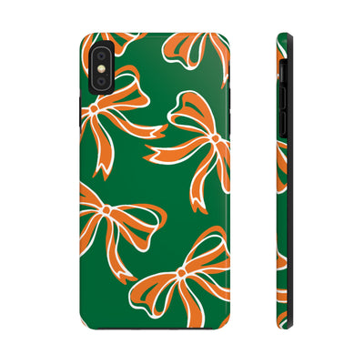 Trendy Bow Phone Case, Bed Party Bow Iphone case, Bow Phone Case, - Miami Hurricanes, 305, Miami, Orange and Green