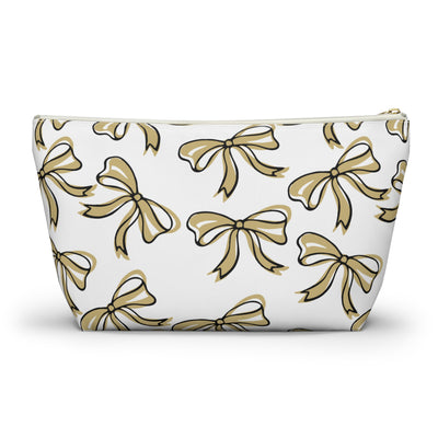 Trendy Bow Makeup Bag - Graduation Gift, Bed Party Gift, Acceptance Gift, College Gift, CU Boulder, UCF, Wake Forest, Black and Gold