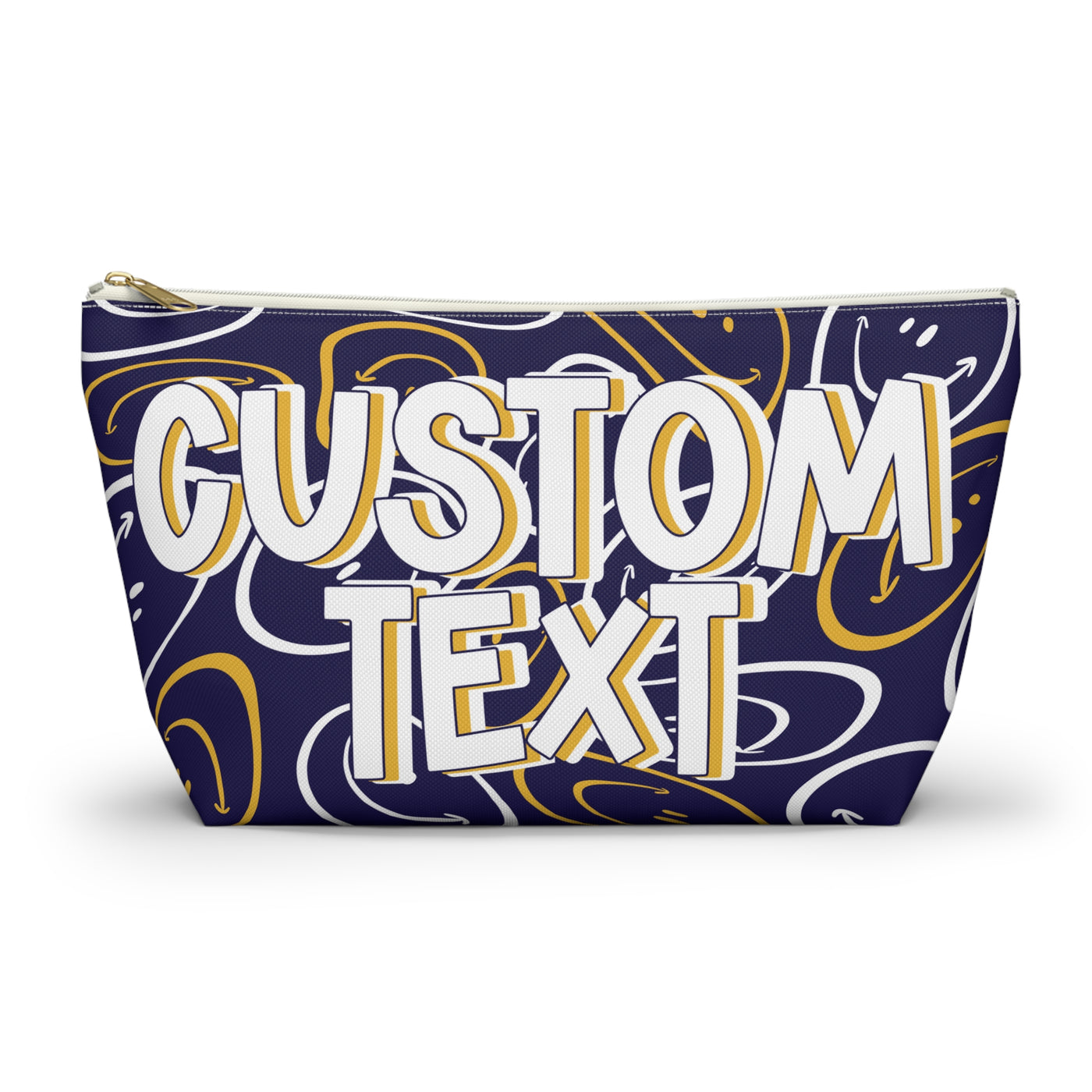 Custom Text - Navy and Gold Makeup Bag
