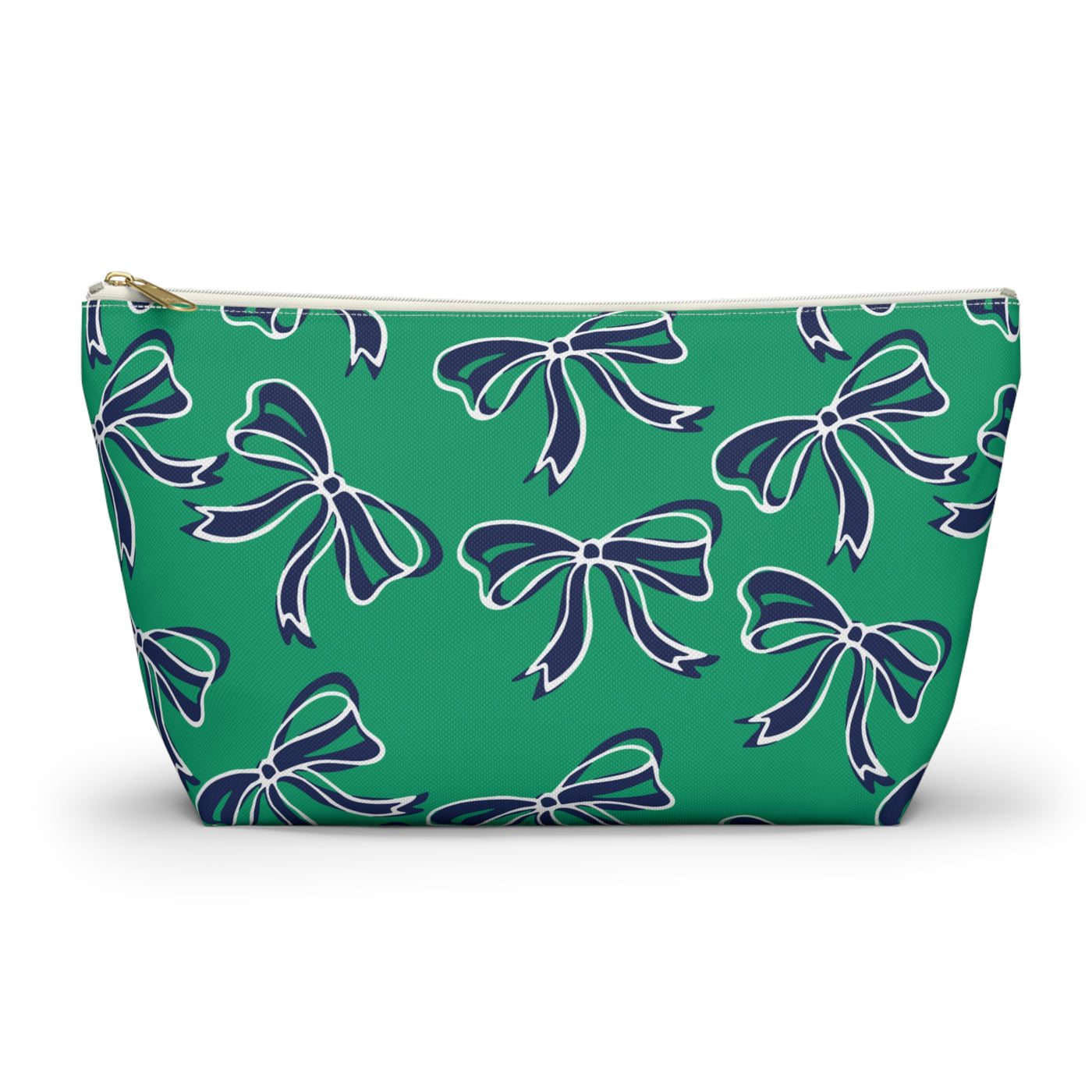 Trendy Bow Makeup Bag - Graduation Gift, Bed Party Gift, Acceptance Gift, College Gift, Notre Dame, green and blue