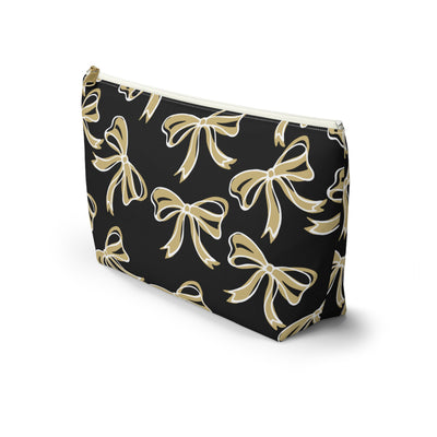 Trendy Bow Makeup Bag - Graduation Gift, Bed Party Gift, Acceptance Gift, College Gift, CU Boulder, UCF, Wake Forest, Black and Gold