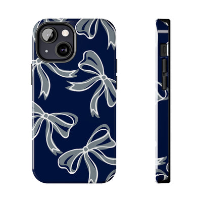 Trendy Bow Phone Case, Bed Party Bow Iphone case, Bow Phone Case, - Monmouth, UConn, Huskies, navy and white, navy and grey