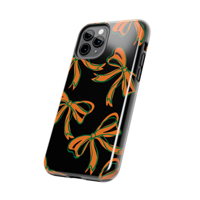 Trendy Bow Phone Case, Bed Party Bow Iphone case, Bow Phone Case, - Miami Hurricanes, 305, Miami, Orange and Green