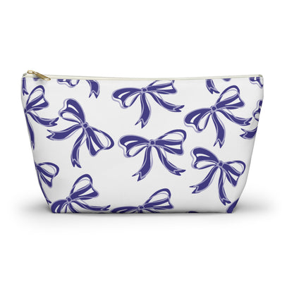 Trendy Bow Makeup Bag - Graduation Gift, Bed Party Gift, Acceptance Gift, College Gift, Northwestern, High Point, Purple and White, NYU