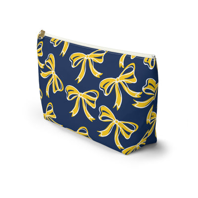 Trendy Bow Makeup Bag - Graduation Gift, Bed Party Gift, Acceptance Gift, College Gift, Michigan Wolverines, Navy & Maize,