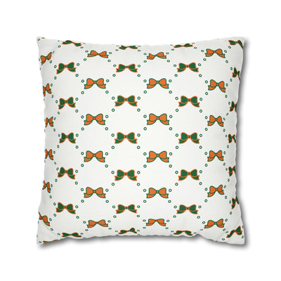 Pretty Little Bow Pillow Cover - Dorm Pillow,Bow Pillow,Bed Party Gift, Acceptance Gift, Camp Gift, Bow Aesthetic, Miami, Orange & Green