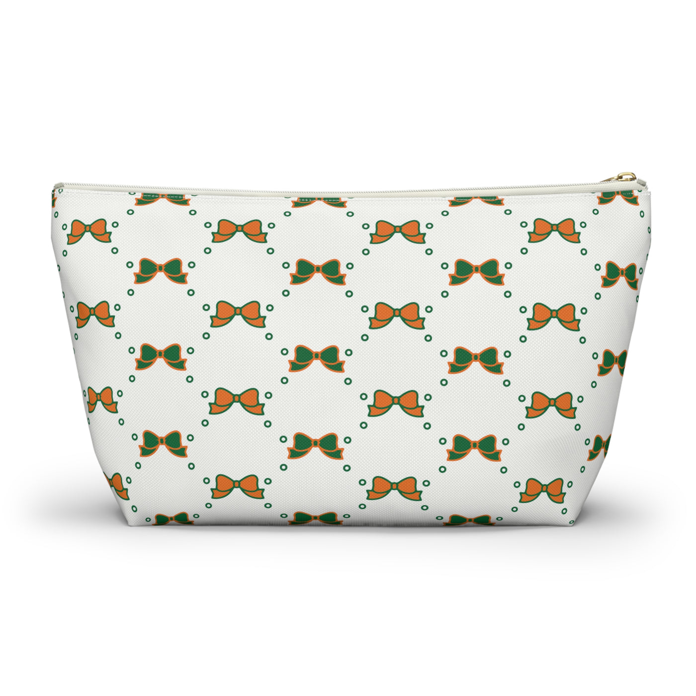 Pretty Little Bow Makeup Bag - Graduation Gift, Bed Party Gift, Acceptance Gift, College Gift, Bow Aesthetic, Miami Canes, Orange & Green