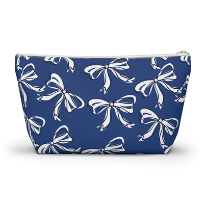 Trendy Bow Makeup Bag - Graduation Gift, Bed Party Gift, Acceptance Gift, College Gift, Blue and White, Penn State, Utah State