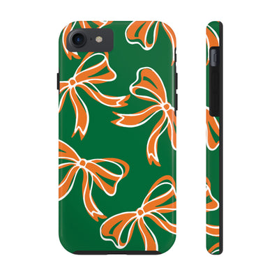 Trendy Bow Phone Case, Bed Party Bow Iphone case, Bow Phone Case, - Miami Hurricanes, 305, Miami, Orange and Green