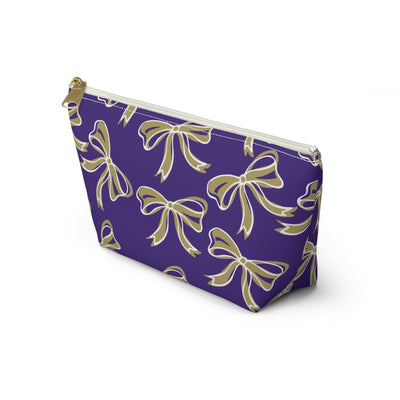 Trendy Bow Makeup Bag - Graduation Gift, Bed Party Gift, Acceptance Gift, College Gift, Purple and Gold, JMU Dukes, James Madison