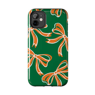 Trendy Bow Phone Case, Bed Party Bow Iphone case, Bow Phone Case, - Miami Hurricanes, 305, Miami, Orange and Green