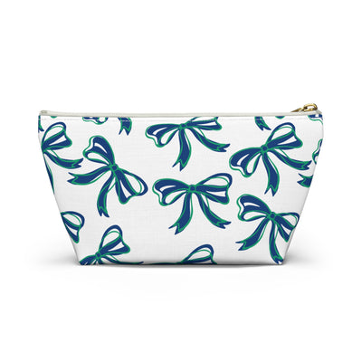 Trendy Bow Makeup Bag - Graduation Gift, Bed Party Gift, Acceptance Gift, College Gift, FGCU, Florida Gulf Coast, Blue and Green