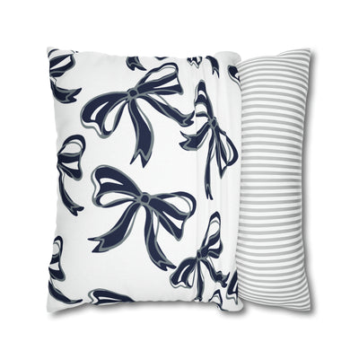 Trendy Bow College Pillow Cover - Dorm Pillow,Graduation Gift,Bed Party Gift,Acceptance Gift,College Gift, UConn, Monmouth, navy and grey