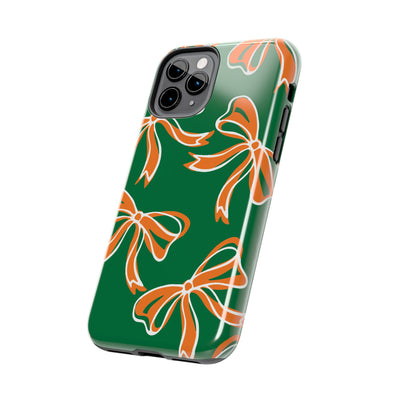 Trendy Bow Phone Case, Bed Party Bow Iphone case, Bow Phone Case, - Miami Hurricanes, 305, Miami, Orange and Green