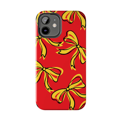 Trendy Bow Phone Case, Bed Party Bow Iphone case, Bow Phone Case, College Case, Bow Gift - Maryland, Terps, Terrapins, UMD, Red Gold & Black