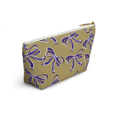 Trendy Bow Makeup Bag - Graduation Gift, Bed Party Gift, Acceptance Gift, College Gift, Purple and Gold, JMU Dukes, James Madison