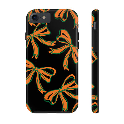 Trendy Bow Phone Case, Bed Party Bow Iphone case, Bow Phone Case, - Miami Hurricanes, 305, Miami, Orange and Green