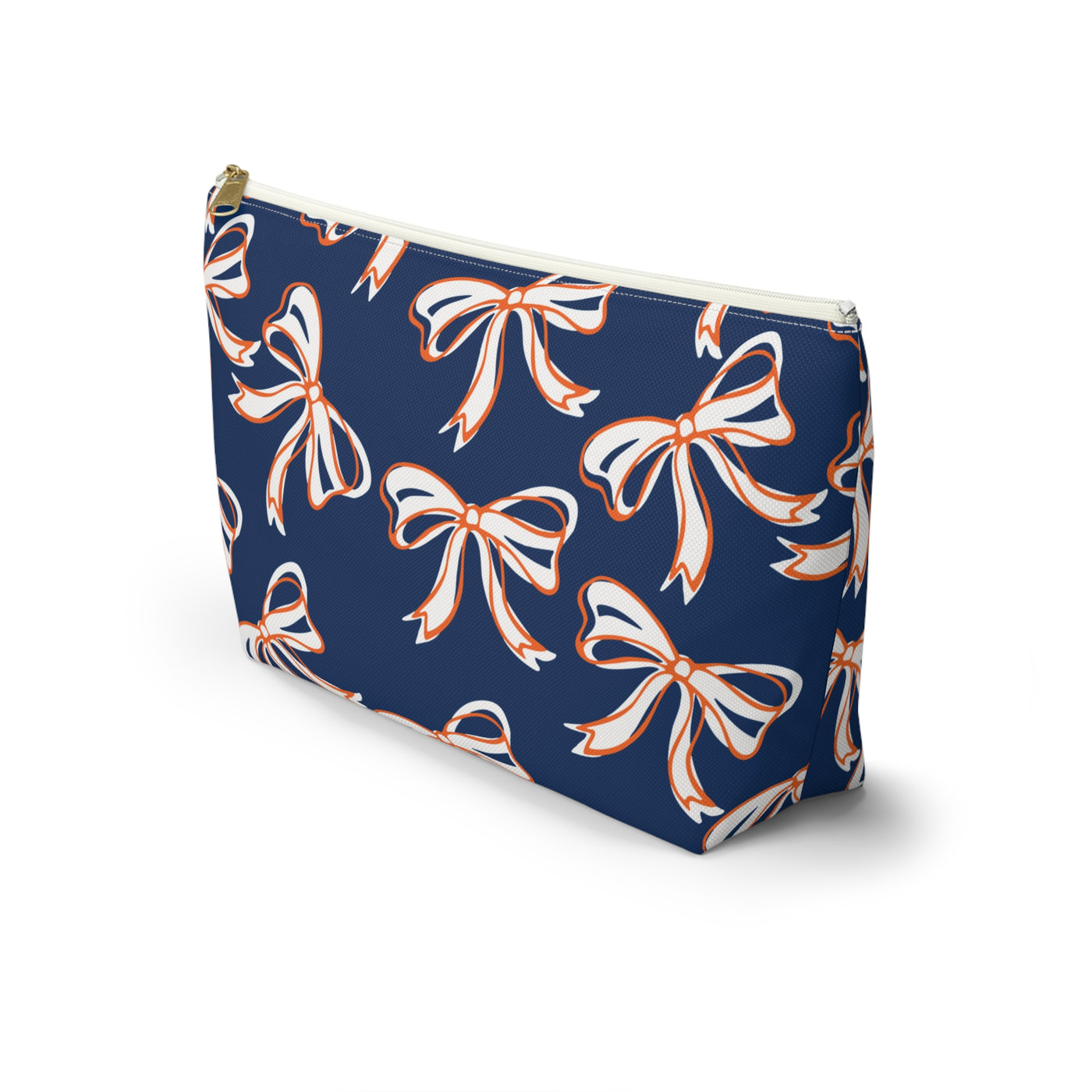 Trendy Bed Party Bow Makeup Bags - Navy & Orange, Bows, Navy Bow, Orange Bow, Bow Gift, Bows - Syracuse, UVA, Bucknell, Auburn, Bow gifts